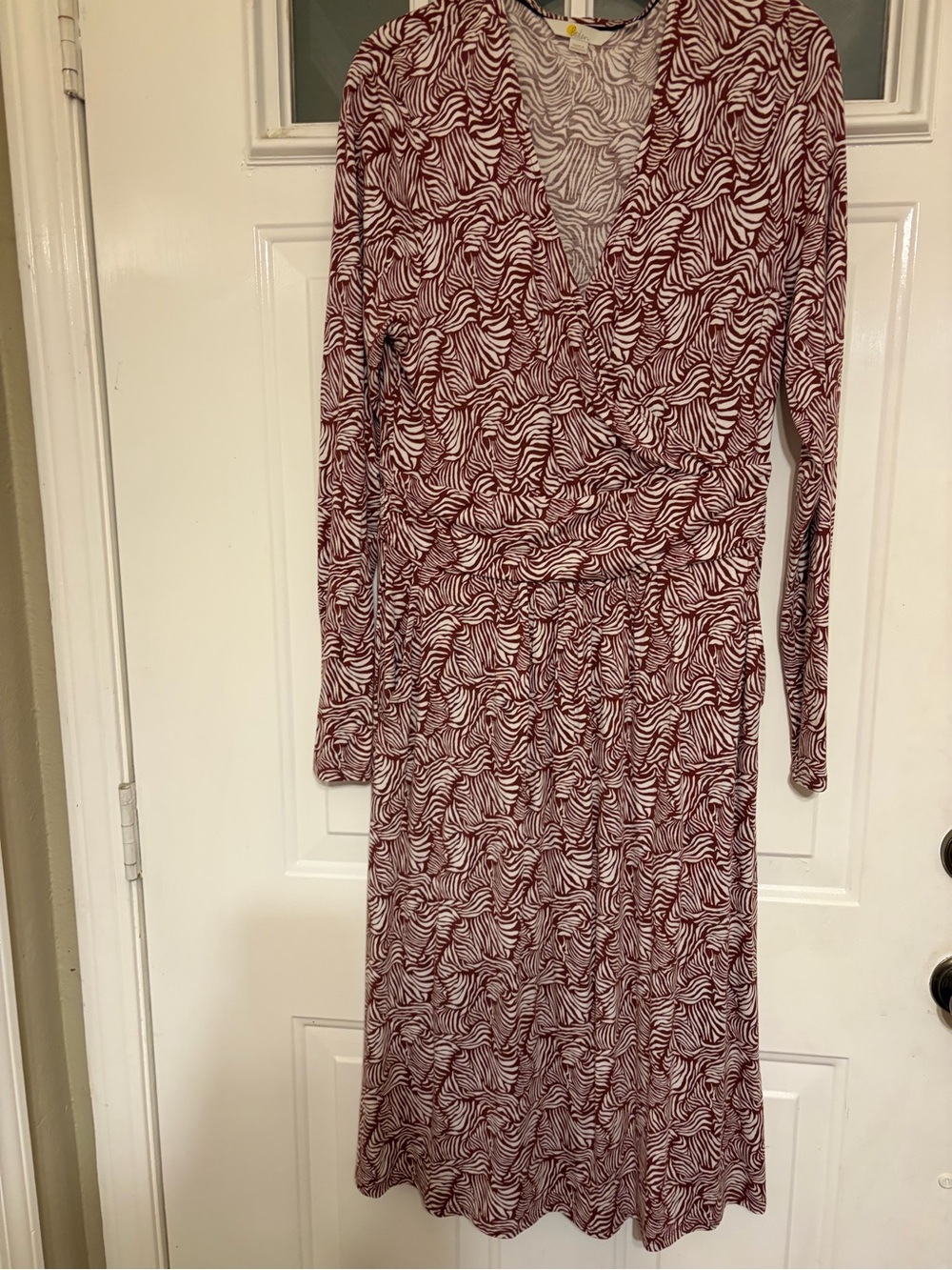 Boden Women's Maroon & White "Ripple Wave" Jersey Midi Dress Size 10